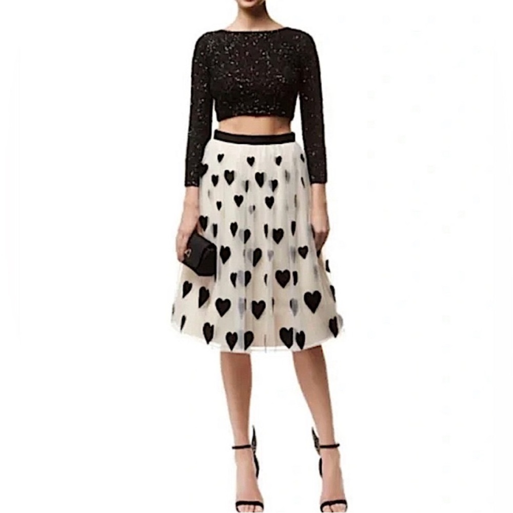 Alice + Olivia Lacey Embellished Bracelet-Sleeve Crop Top Black Size 4